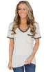 Sexy Gray Trimmed White V Neck Pocket Top